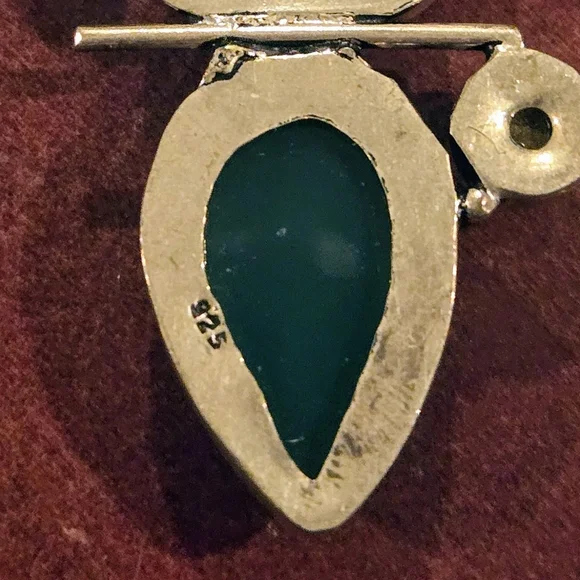 Vintage Artisan Sterling Silver Green Chalcedony Peridot Pearl Pendant - Picture 3 of 5